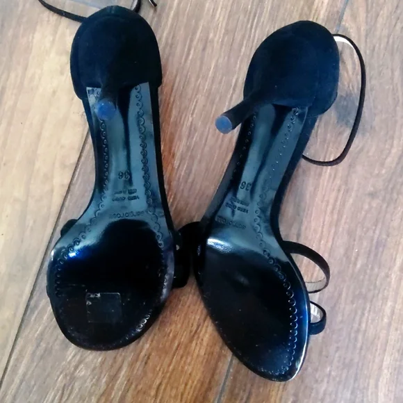 SERGIO ROSSI Black Suede Heels w/Movable Flowers & Leaves - Picture 5 of 6